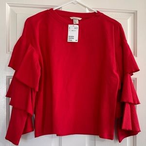 H&M NWT Red Ruffle Sleeve Shirt